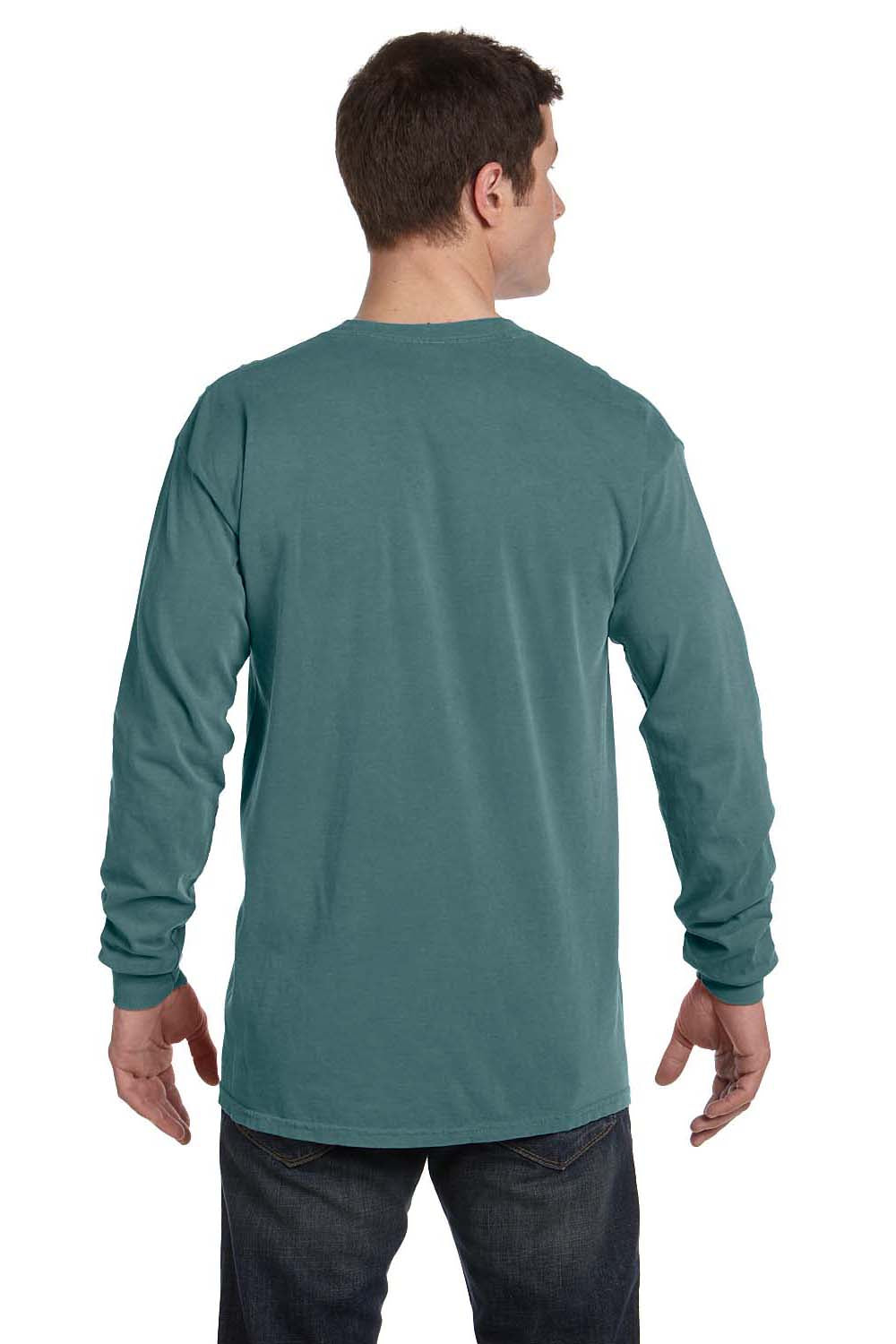 Comfort Colors C6014 Mens Long Sleeve Crewneck T-Shirt Blue Spruce Back