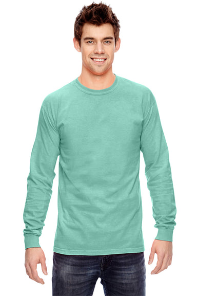 Comfort Colors C6014 Mens Long Sleeve Crewneck T-Shirt Island Reef Green Front