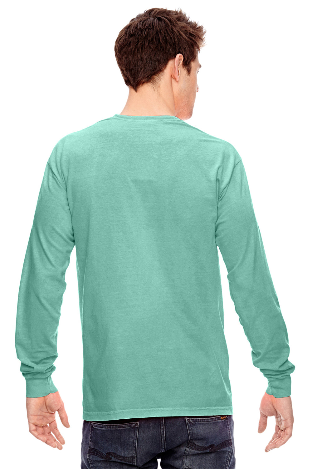 Comfort Colors C6014 Mens Long Sleeve Crewneck T-Shirt Island Reef Green Back