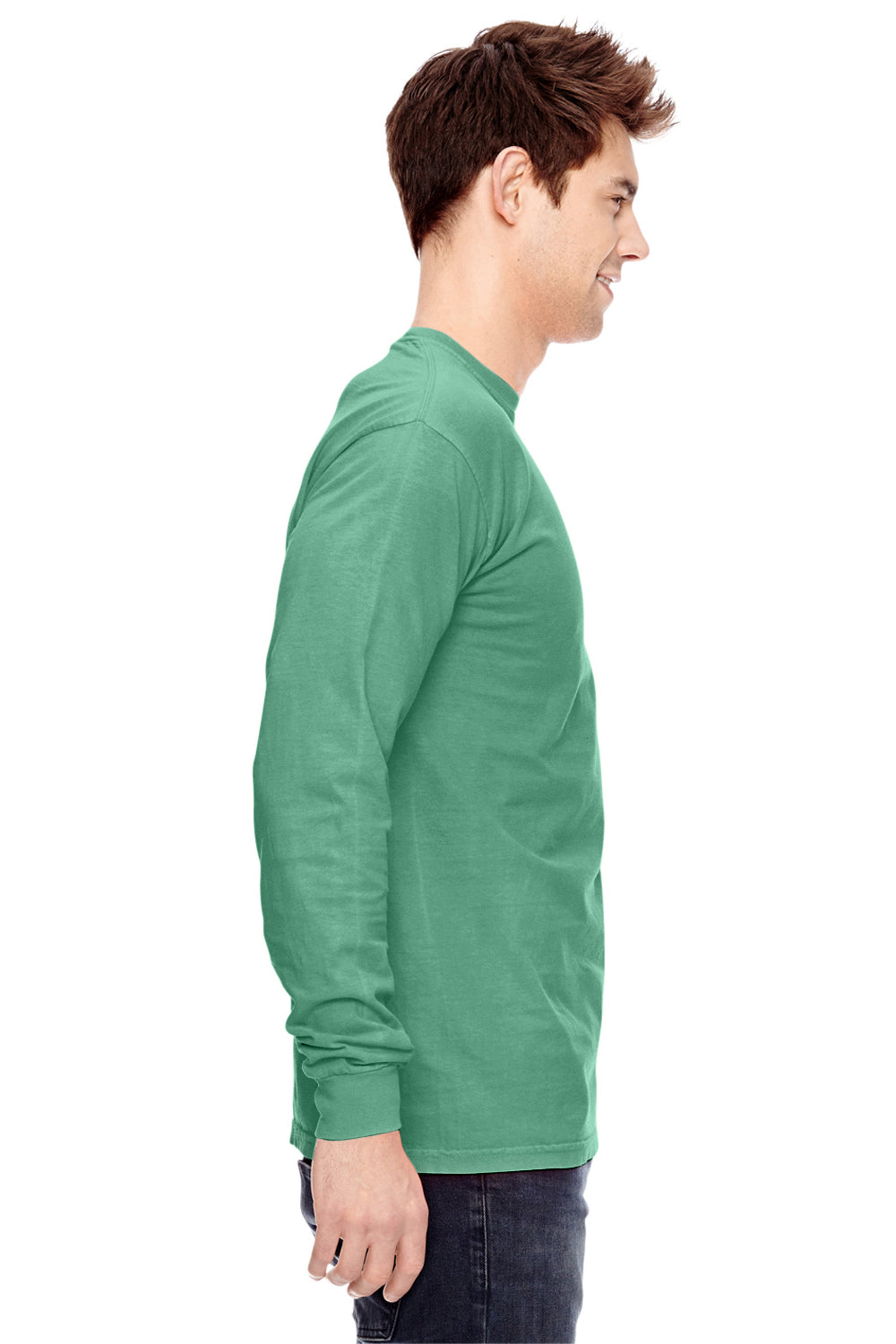 Comfort Colors C6014 Mens Long Sleeve Crewneck T-Shirt Island Reef Green Side