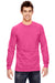 Comfort Colors C6014 Mens Long Sleeve Crewneck T-Shirt Peony Pink Front