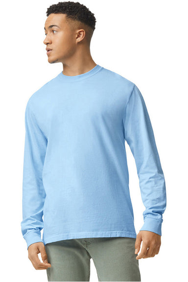 Comfort Colors 6014/C6014 Mens Long Sleeve Crewneck T-Shirt Hydrangra Blue Front