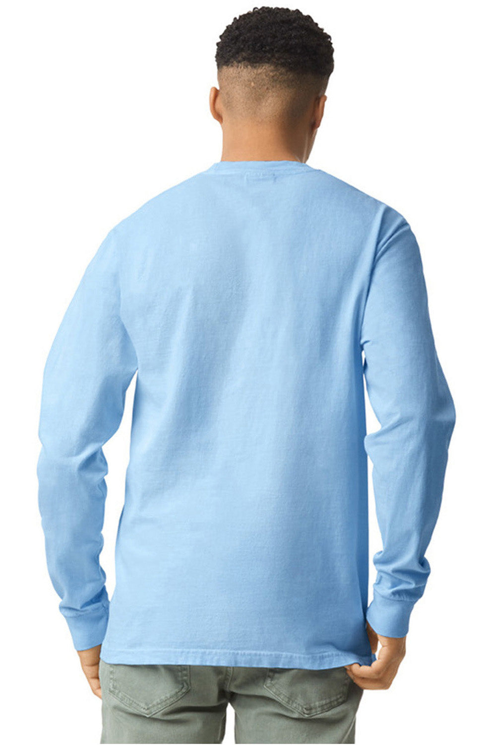Comfort Colors 6014/C6014 Mens Long Sleeve Crewneck T-Shirt Hydrangra Blue Back