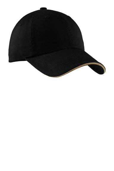 Port Authority C830 Mens Adjustable Hat Black/Khaki Brown Front