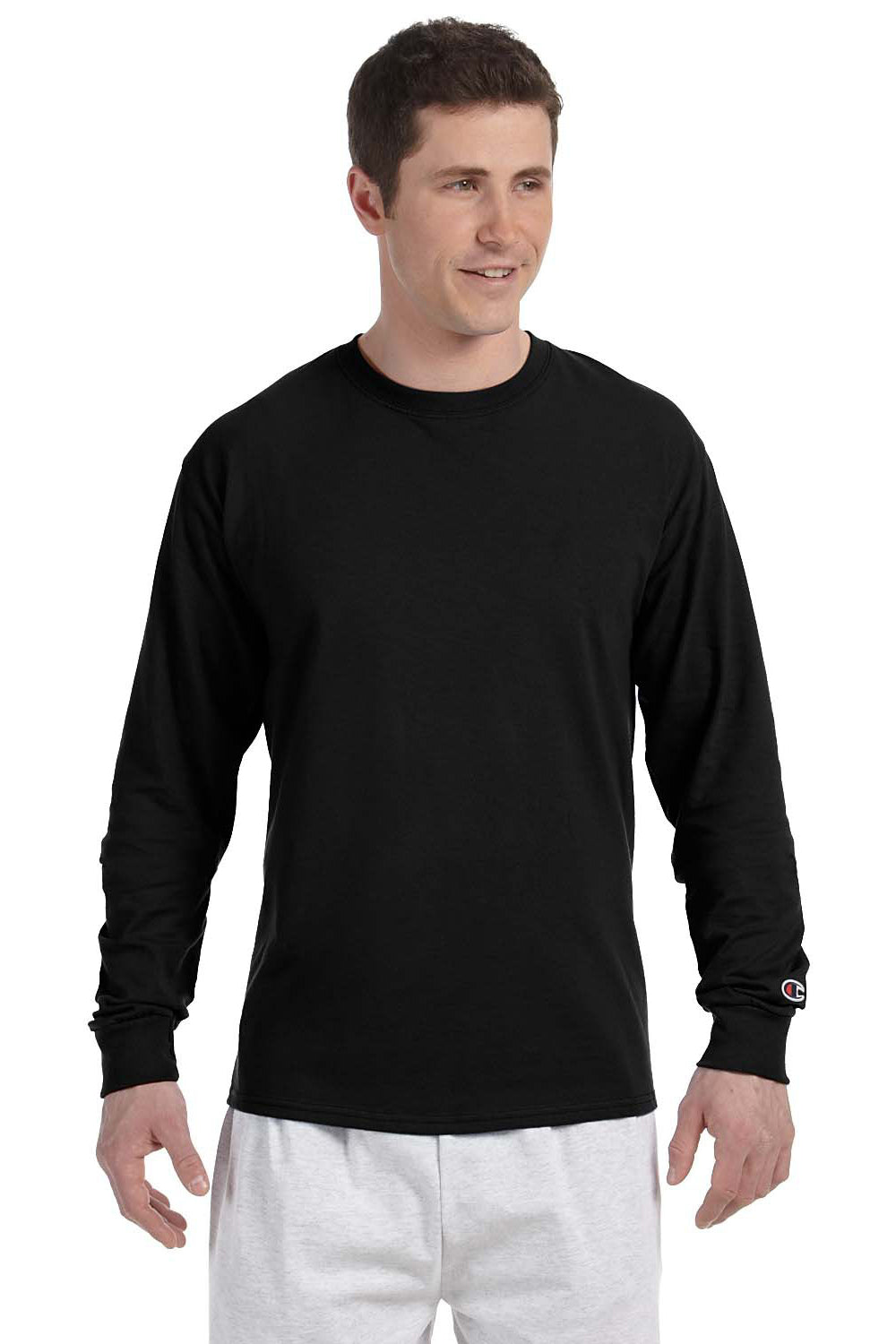 Champion CC8C Mens Long Sleeve Crewneck T-Shirt Black Front