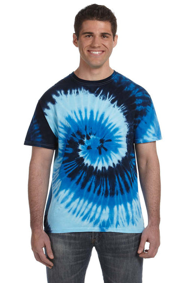 Tie-Dye CD100 Mens Short Sleeve Crewneck T-Shirt Blue Ocean Front