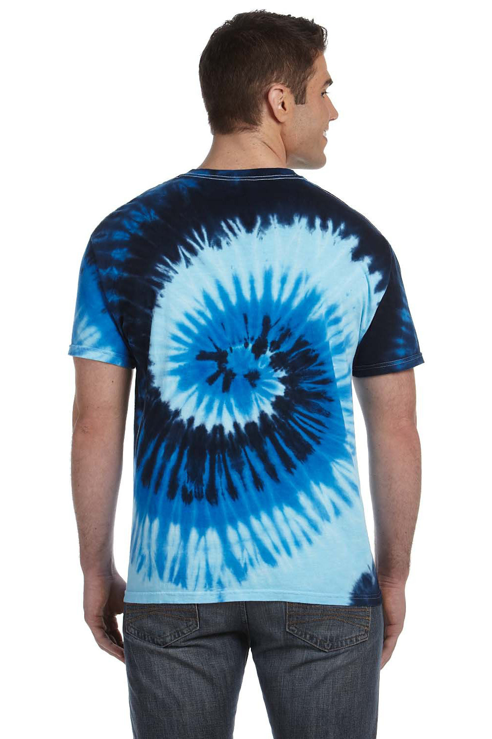 Tie-Dye CD100 Mens Short Sleeve Crewneck T-Shirt Blue Ocean Back