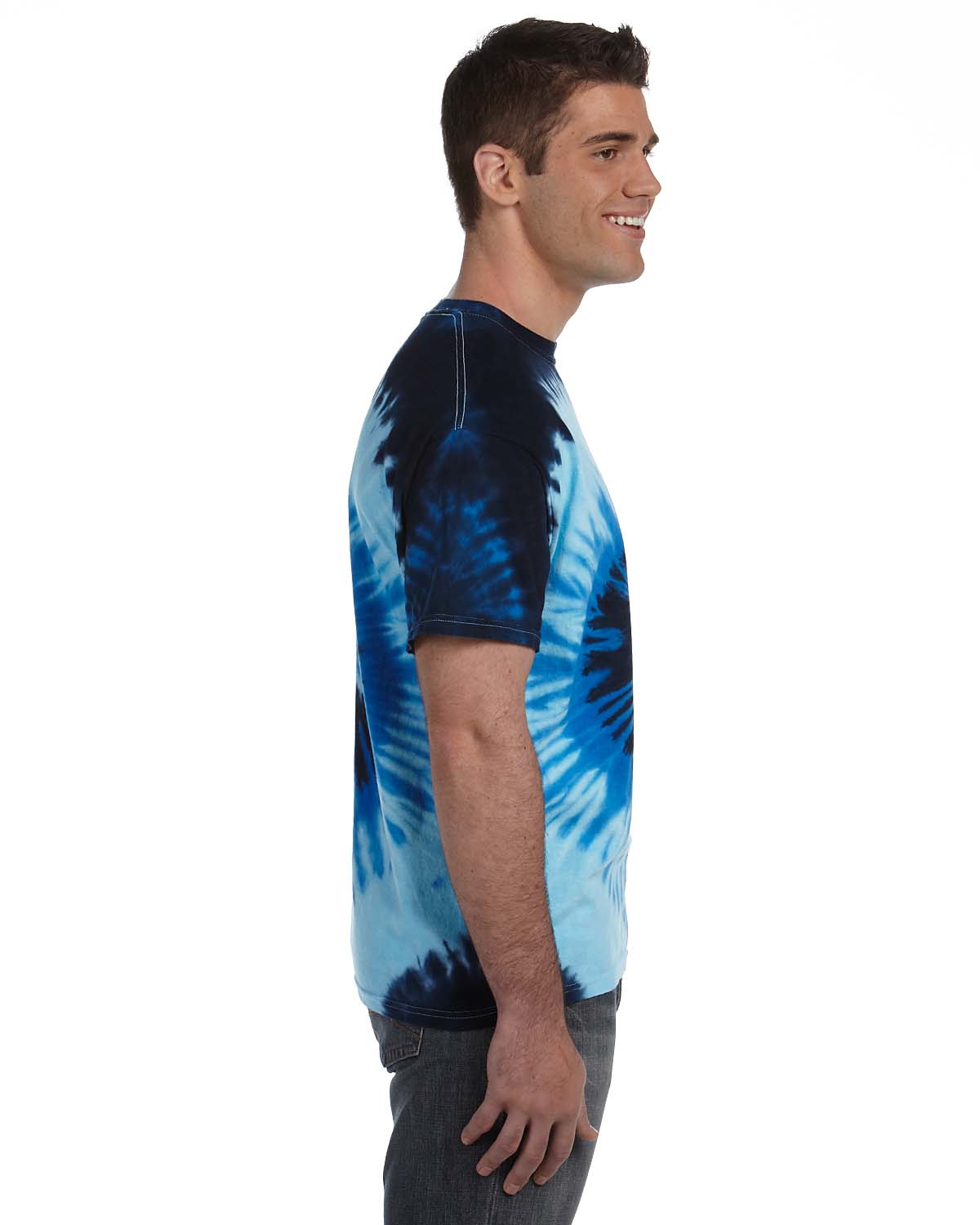 Tie-Dye CD100 Mens Short Sleeve Crewneck T-Shirt Blue Ocean Side