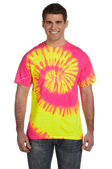 Tie-Dye CD100 Mens Short Sleeve Crewneck T-Shirt Flourescent Swirl Front