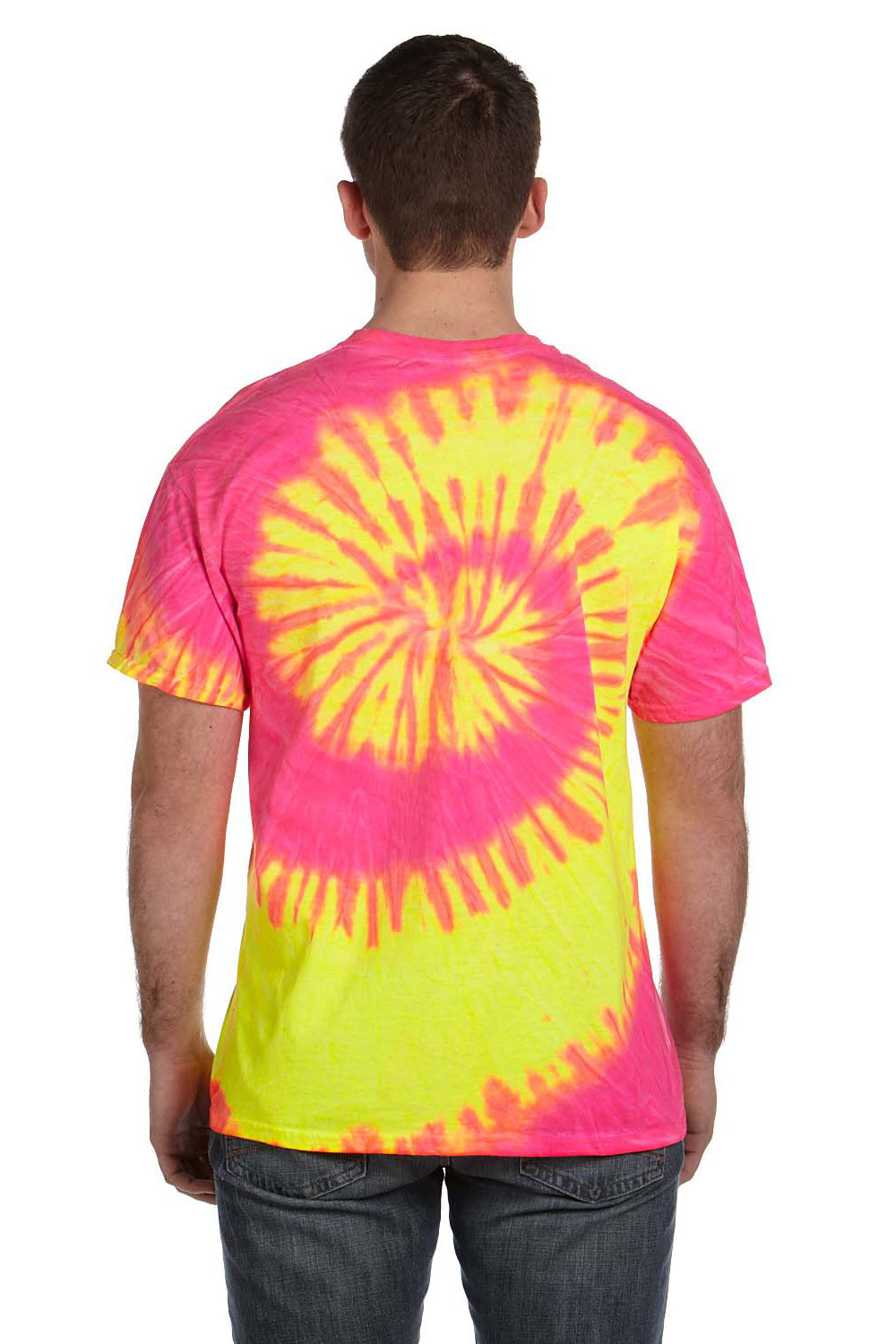 Tie-Dye CD100 Mens Short Sleeve Crewneck T-Shirt Flourescent Swirl Back