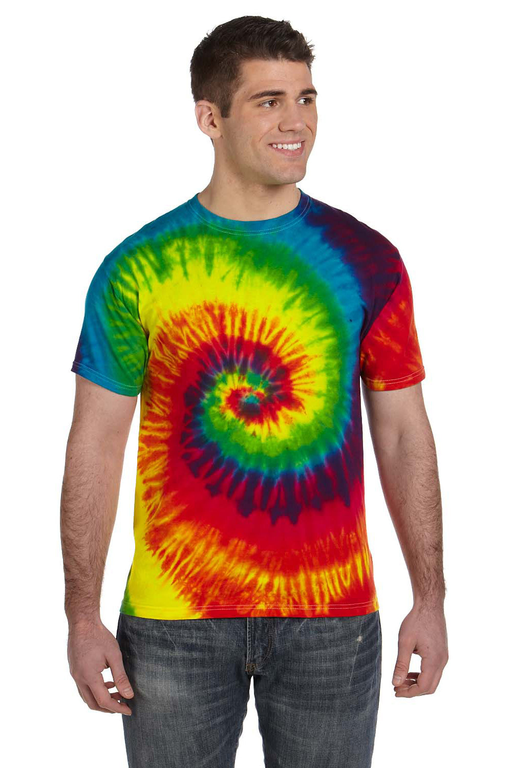 Tie-Dye CD100 Mens Short Sleeve Crewneck T-Shirt Reactive Rainbow Front