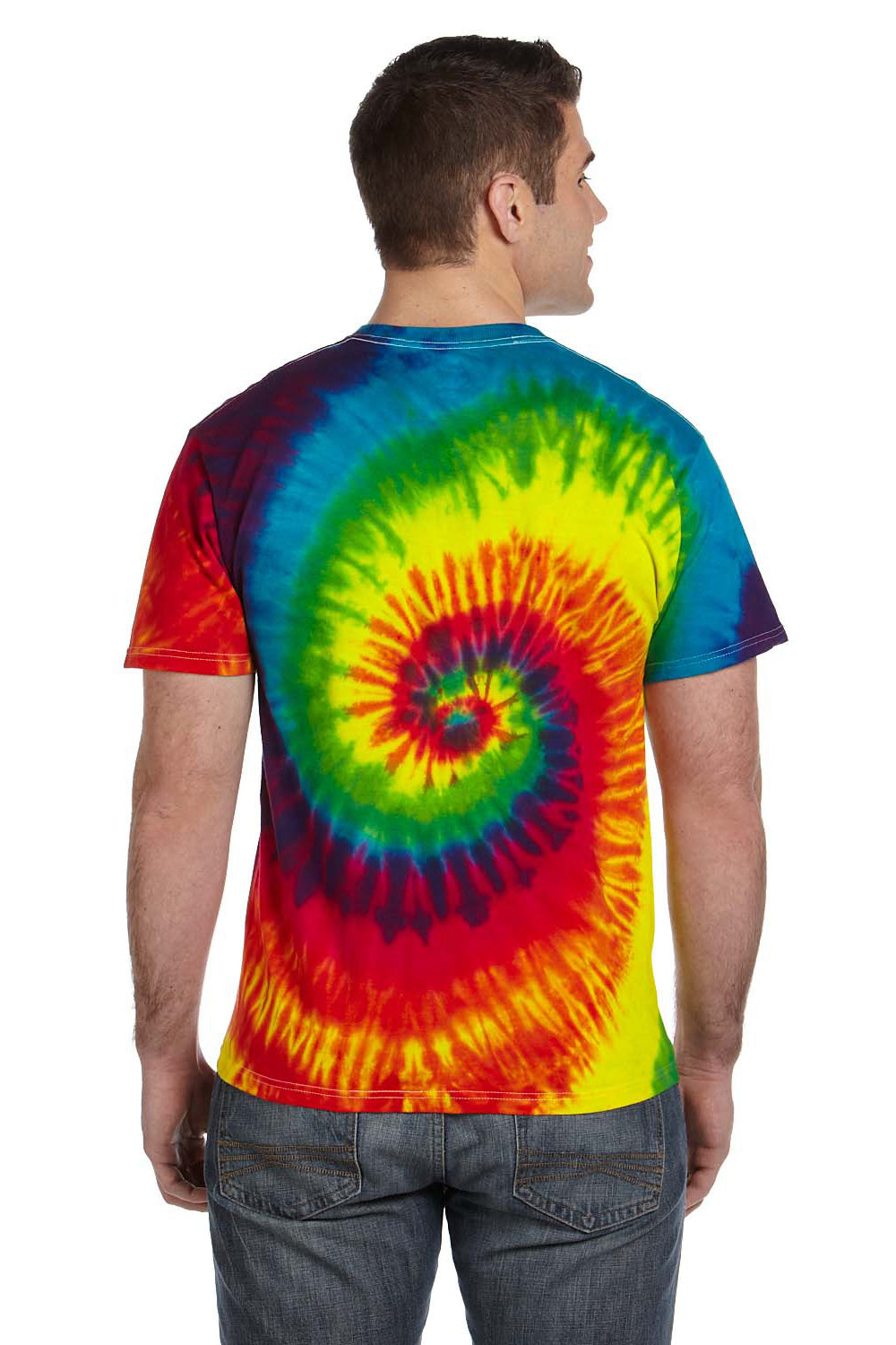 Tie-Dye CD100 Mens Short Sleeve Crewneck T-Shirt Reactive Rainbow Back