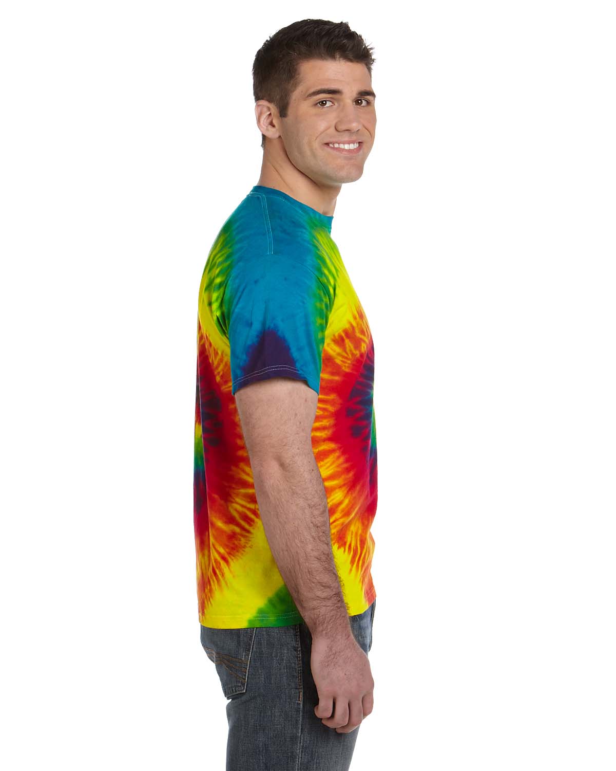 Tie-Dye CD100 Mens Short Sleeve Crewneck T-Shirt Reactive Rainbow Side