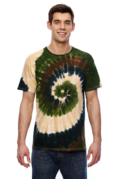 Tie-Dye CD100 Mens Short Sleeve Crewneck T-Shirt Camo Swirl Front