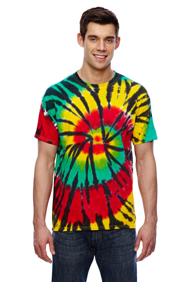 Tie-Dye CD100 Mens Short Sleeve Crewneck T-Shirt Rasta Web Front