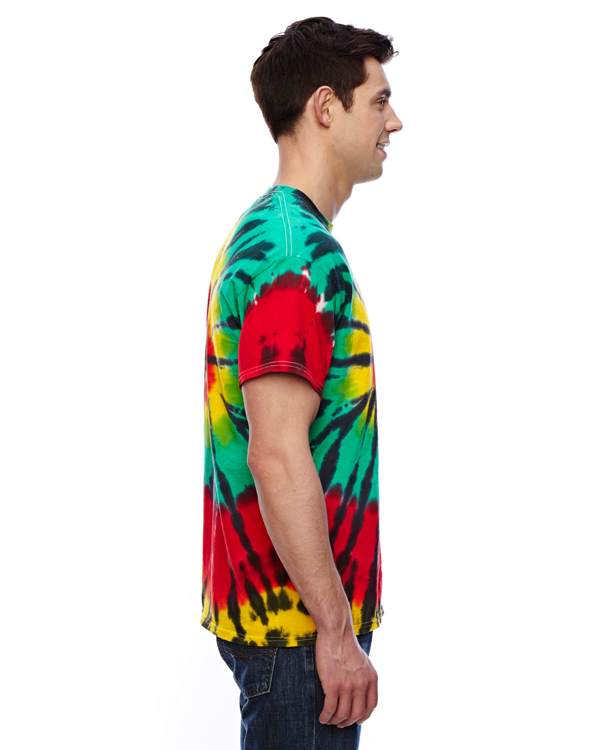 Tie-Dye CD100 Mens Short Sleeve Crewneck T-Shirt Rasta Web Side