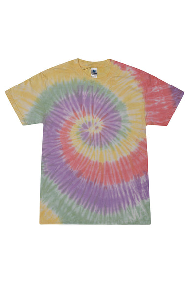 Tie-Dye CD100 Mens Short Sleeve Crewneck T-Shirt Zen Rainbow Flat Front