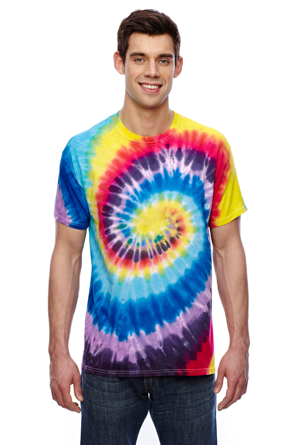 Tie-Dye CD100 Mens Short Sleeve Crewneck T-Shirt Carnival Front