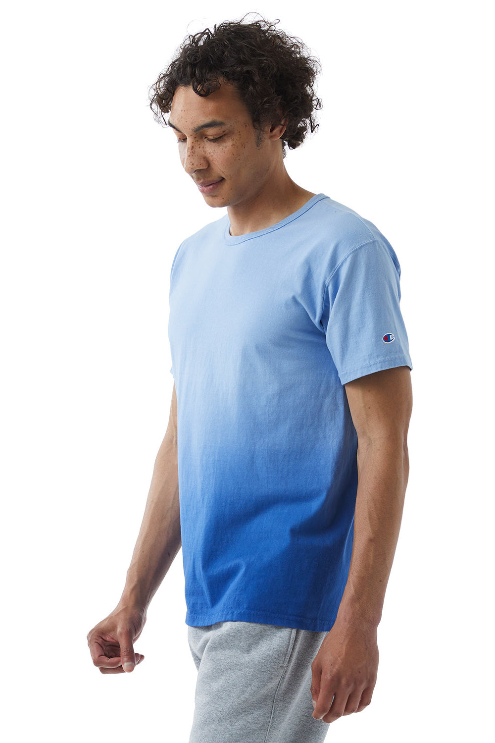Champion CD100D Mens Dip Dye Short Sleeve Crewneck T-Shirt Royal Blue Ombre Side