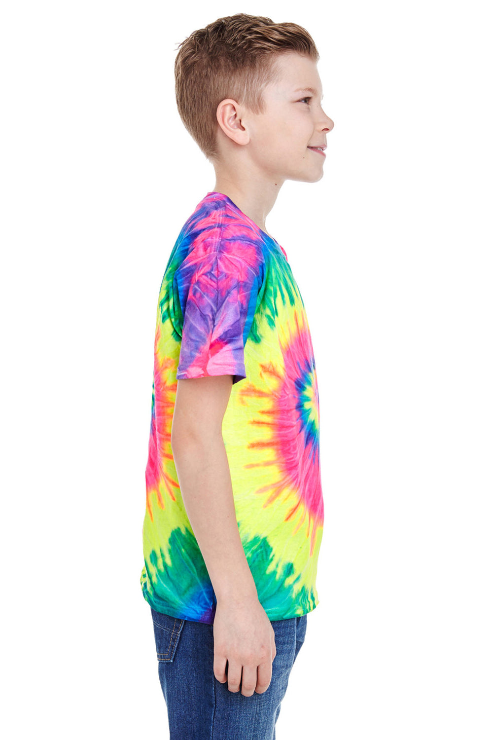 Tie-Dye CD100Y Youth Short Sleeve Crewneck T-Shirt Neon Rainbow SIde