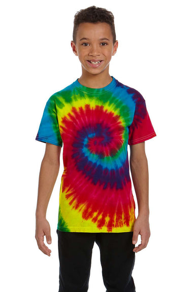 Tie-Dye CD100Y Youth Short Sleeve Crewneck T-Shirt Reactive Rainbow Front