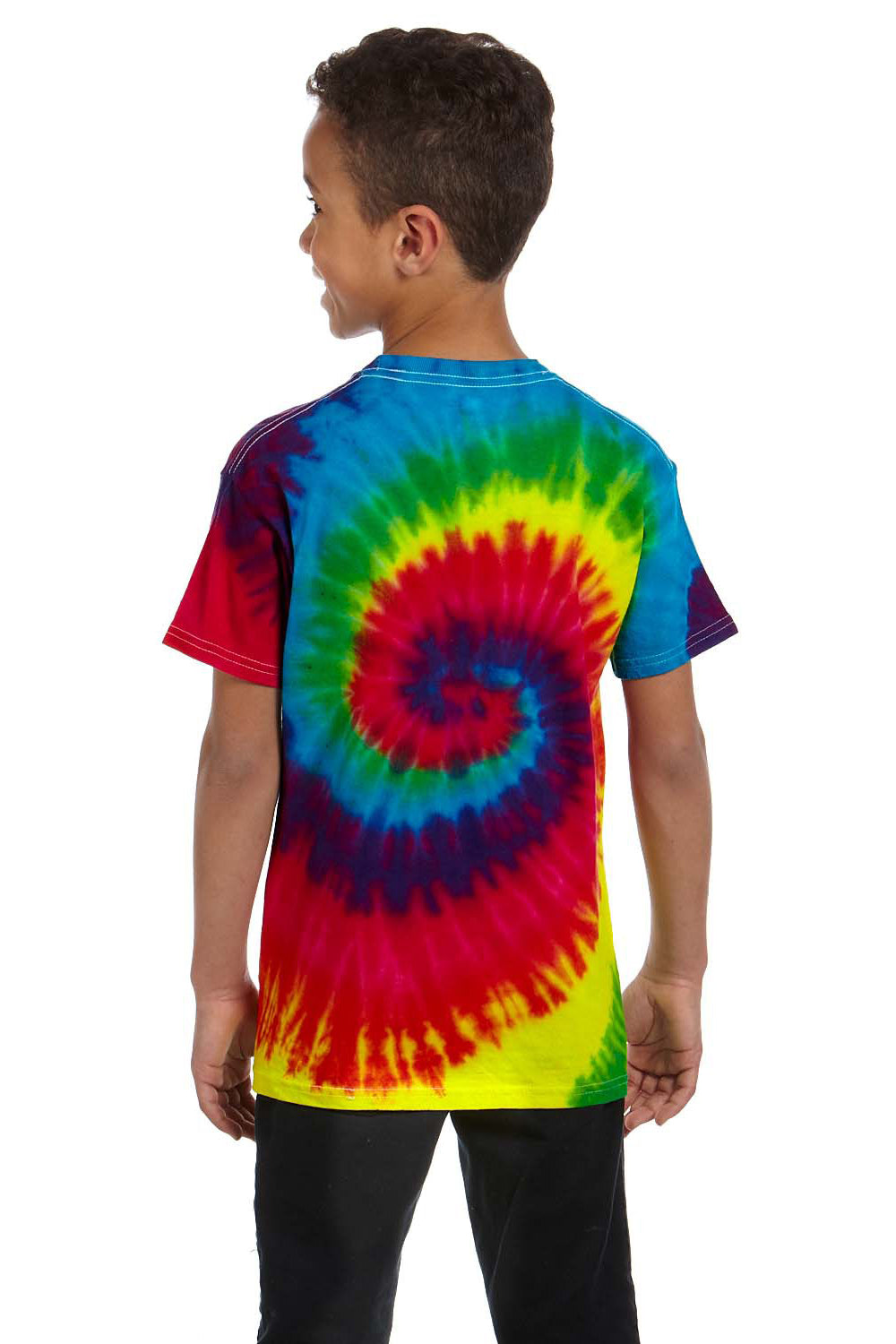 Tie-Dye CD100Y Youth Short Sleeve Crewneck T-Shirt Reactive Rainbow Back