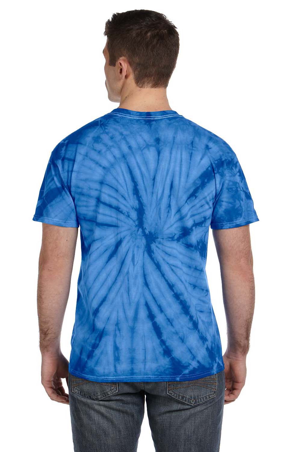 Tie-Dye CD101 Mens Short Sleeve Crewneck T-Shirt Royal Blue Back