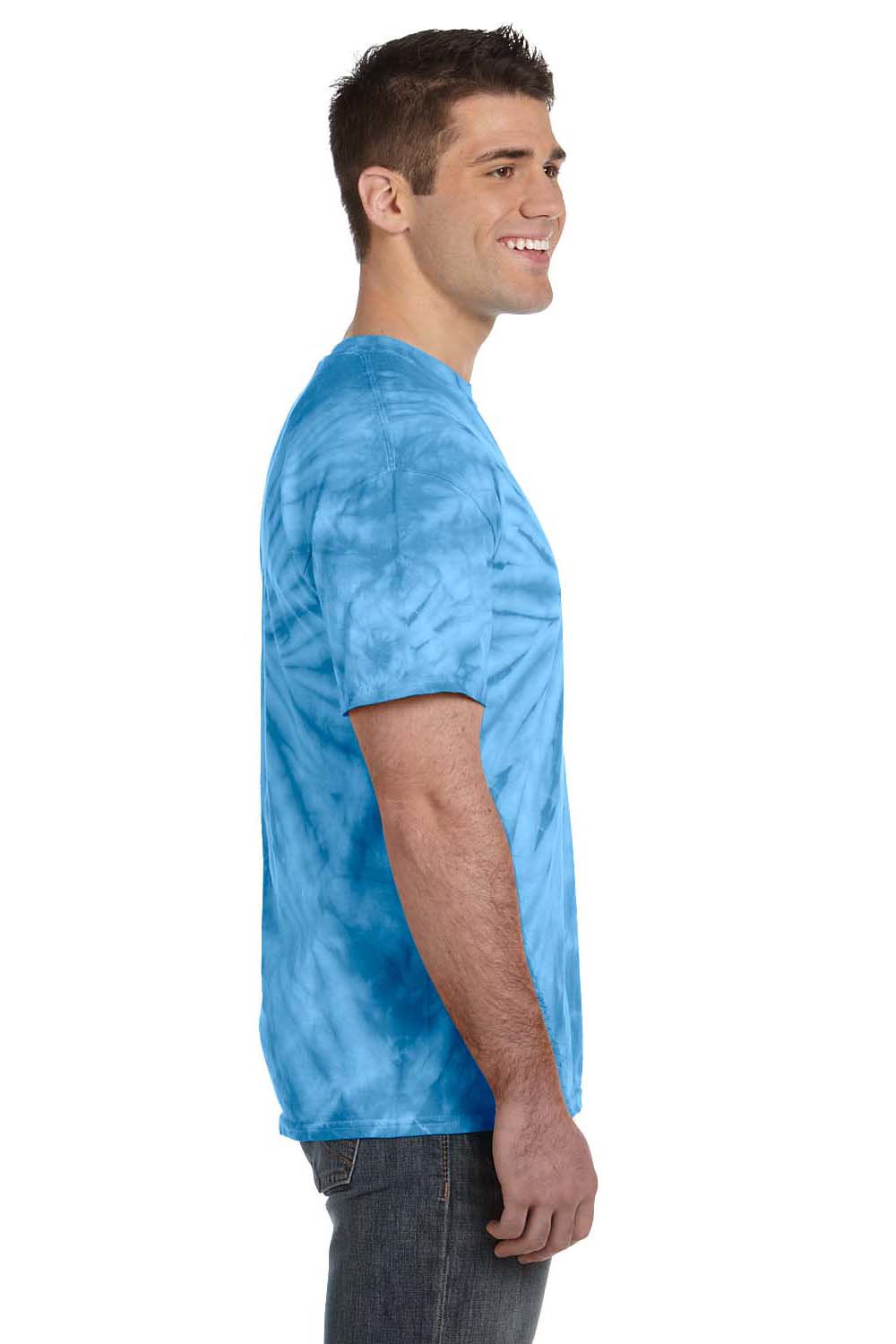 Tie-Dye CD101 Mens Short Sleeve Crewneck T-Shirt Turquoise Blue Side