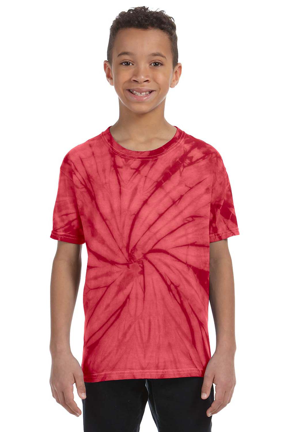 Tie-Dye CD101Y Youth Short Sleeve Crewneck T-Shirt Red Front