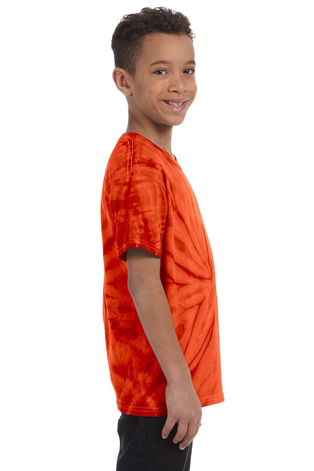 Tie-Dye CD101Y Youth Short Sleeve Crewneck T-Shirt Orange Side