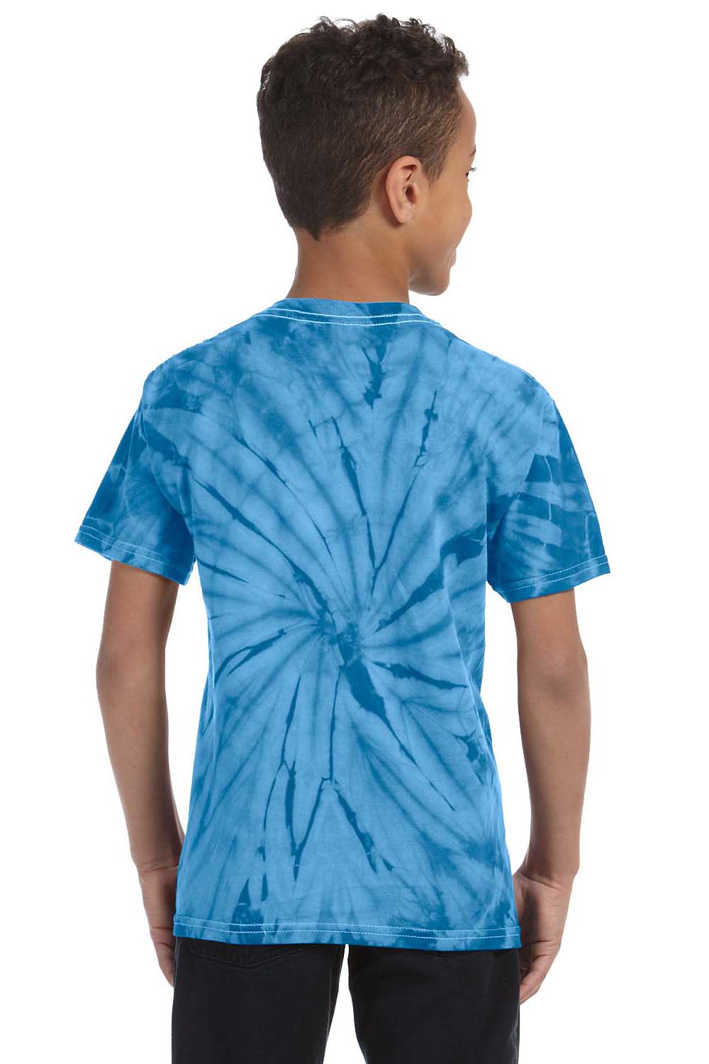 Tie-Dye CD101Y Youth Short Sleeve Crewneck T-Shirt Turquoise Blue Back