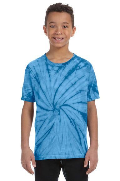 Tie-Dye CD101Y Youth Short Sleeve Crewneck T-Shirt Turquoise Blue Front