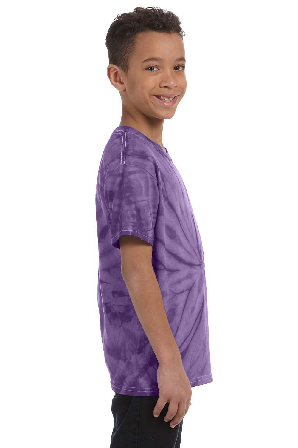 Tie-Dye CD101Y Youth Short Sleeve Crewneck T-Shirt Purple Side