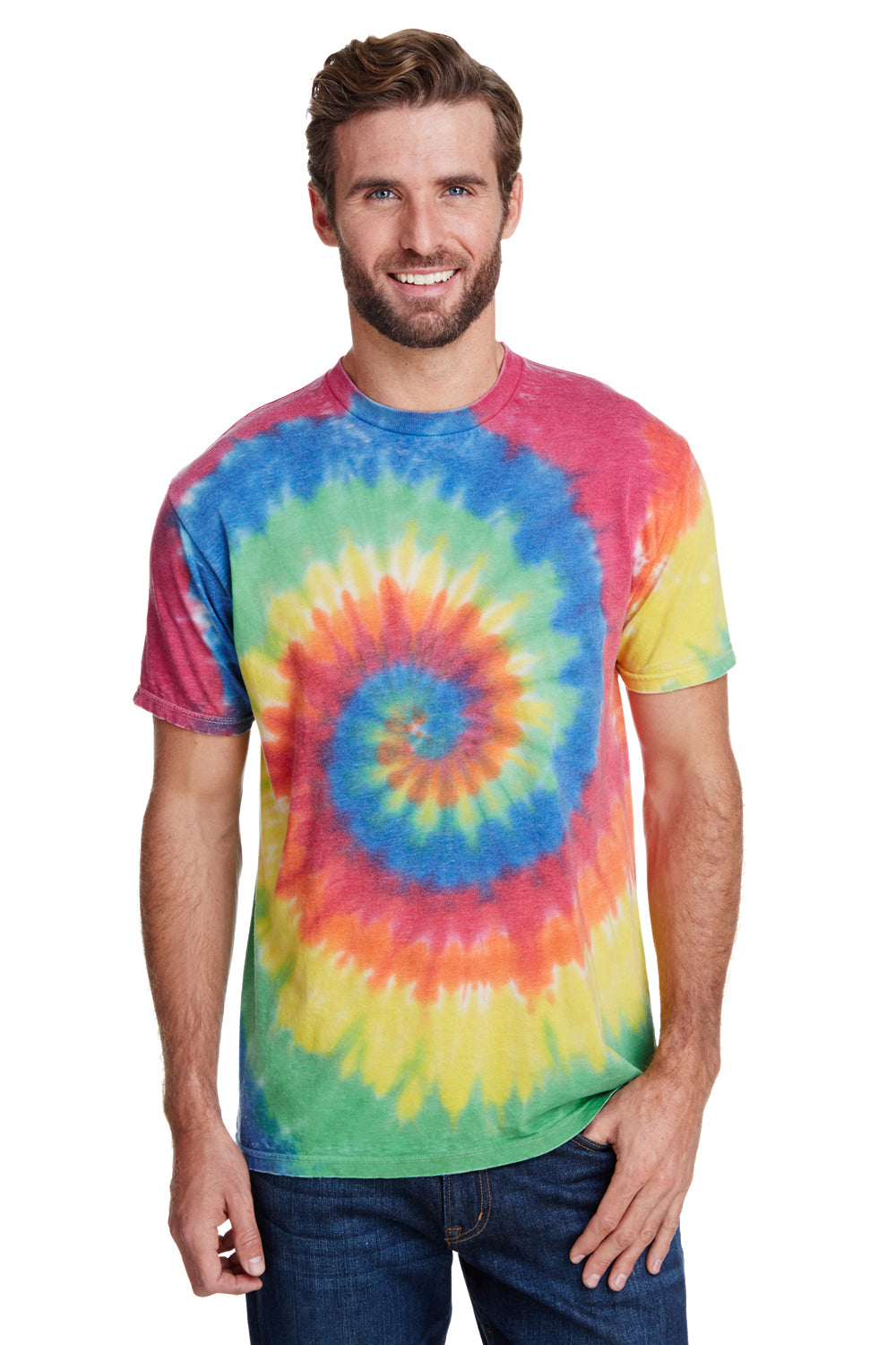 Tie-Dye CD1090 Mens Burnout Festival Short Sleeve Crewneck T-Shirt Rainbow Front