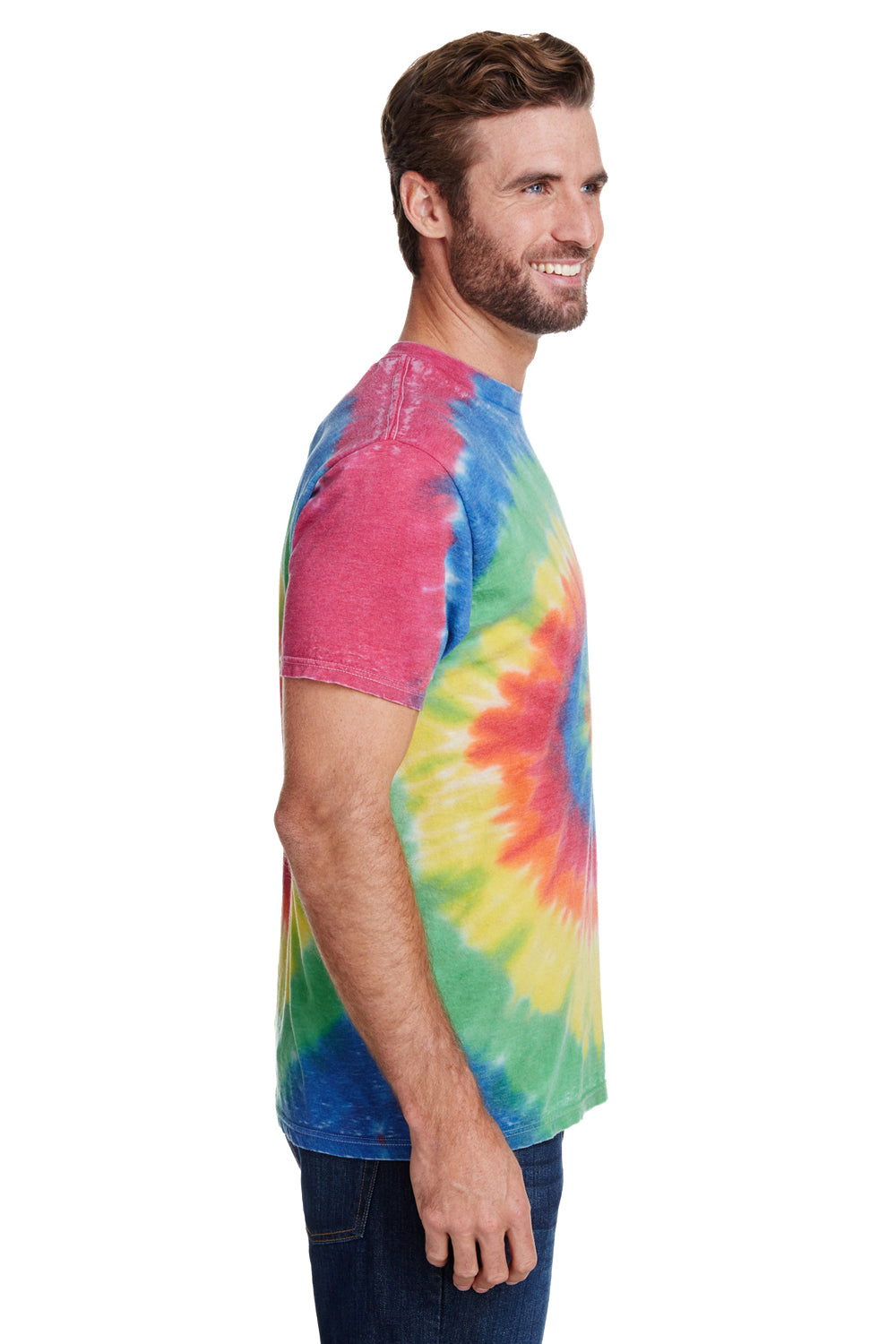 Tie-Dye CD1090 Mens Burnout Festival Short Sleeve Crewneck T-Shirt Rainbow Side