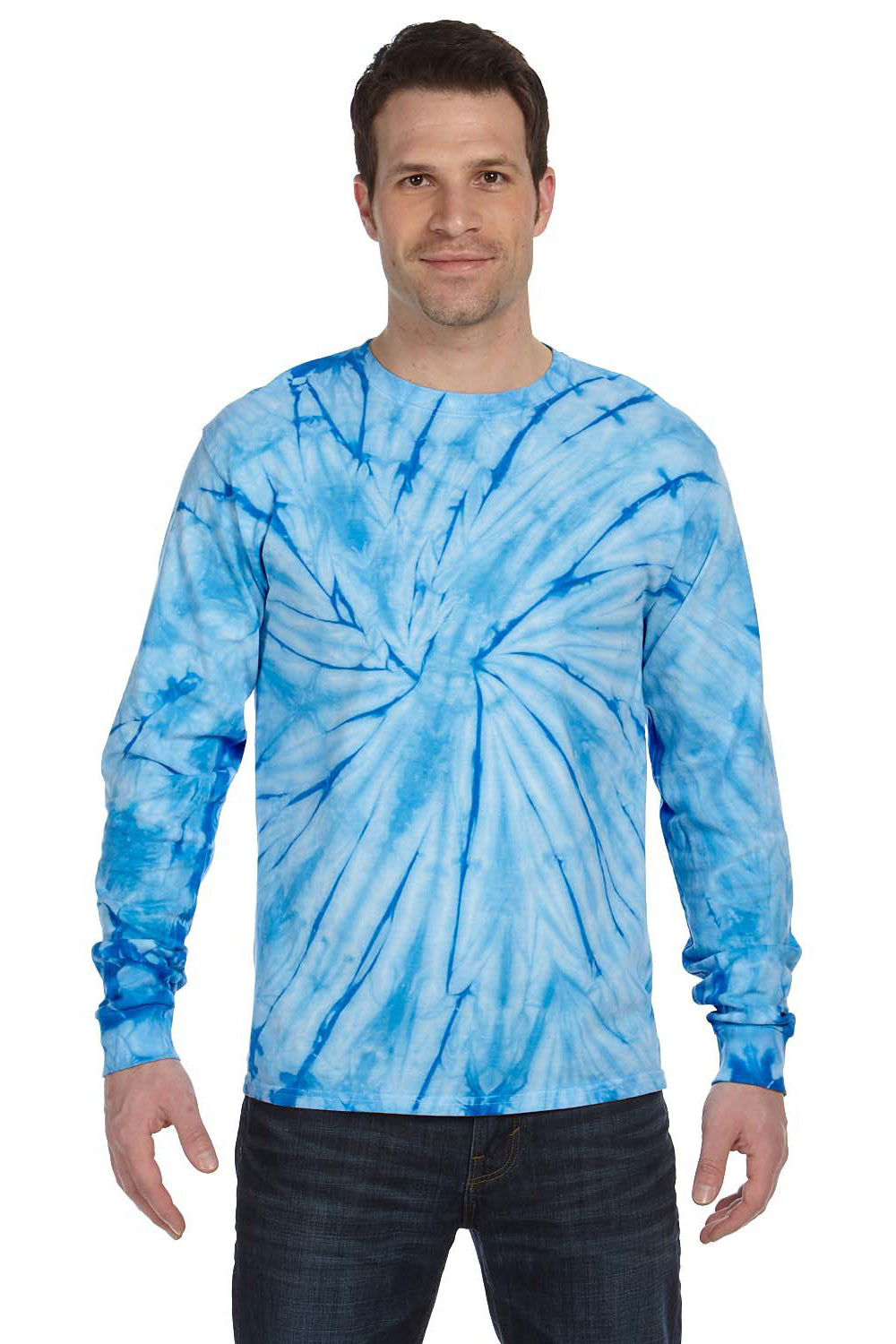 Tie-Dye CD2000 Mens Long Sleeve Crewneck T-Shirt Baby Blue Front