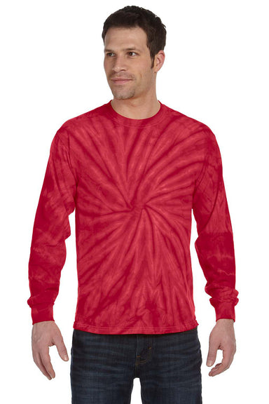 Tie-Dye CD2000 Mens Long Sleeve Crewneck T-Shirt Red Front