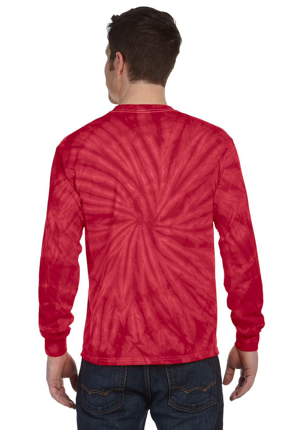 Tie-Dye CD2000 Mens Long Sleeve Crewneck T-Shirt Red Back