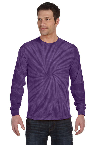Tie-Dye CD2000 Mens Long Sleeve Crewneck T-Shirt Purple Front