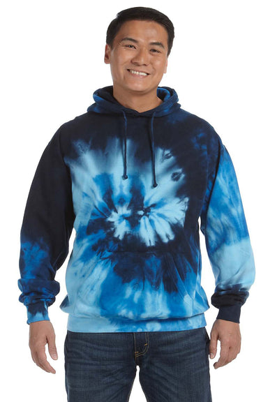 Tie-Dye CD877 Mens Hooded Sweatshirt Hoodie Blue Ocean Front