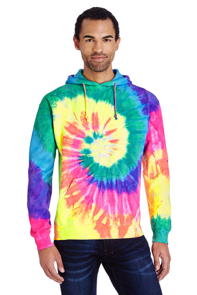 Tie-Dye CD877 Mens Hooded Sweatshirt Hoodie Neon Rainbow Front