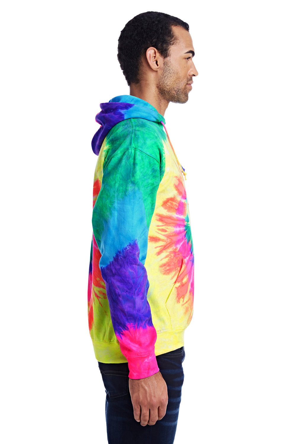 Tie-Dye CD877 Mens Hooded Sweatshirt Hoodie Neon Rainbow Side