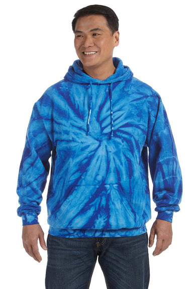 Tie-Dye CD877 Mens Hooded Sweatshirt Hoodie Royal Blue Front