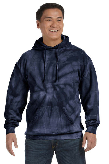 Tie-Dye CD877 Mens Hooded Sweatshirt Hoodie Navy Blue Front