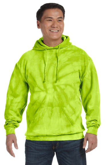 Tie-Dye CD877 Mens Hooded Sweatshirt Hoodie Lime Green Front
