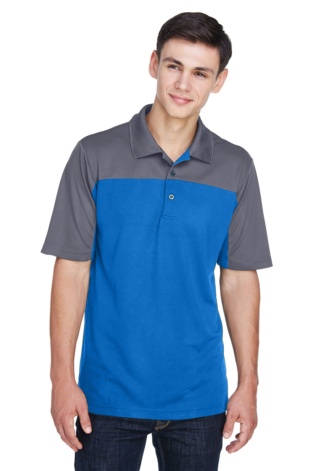 Core 365 CE101 Mens Balance Performance Moisture Wicking Short Sleeve Polo Shirt Royal Blue/Grey Front
