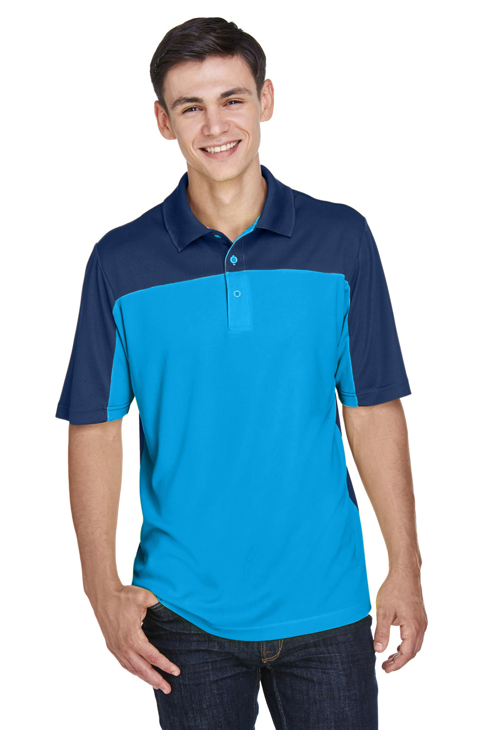 Core 365 CE101 Mens Balance Performance Moisture Wicking Short Sleeve Polo Shirt Electric Blue/Navy Blue Front
