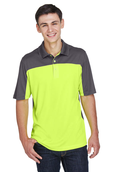 Core 365 CE101 Mens Balance Performance Moisture Wicking Short Sleeve Polo Shirt Safety Yellow/Grey Front