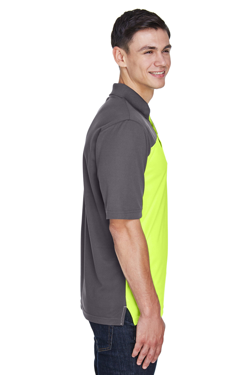 Core 365 CE101 Mens Balance Performance Moisture Wicking Short Sleeve Polo Shirt Safety Yellow/Grey Side