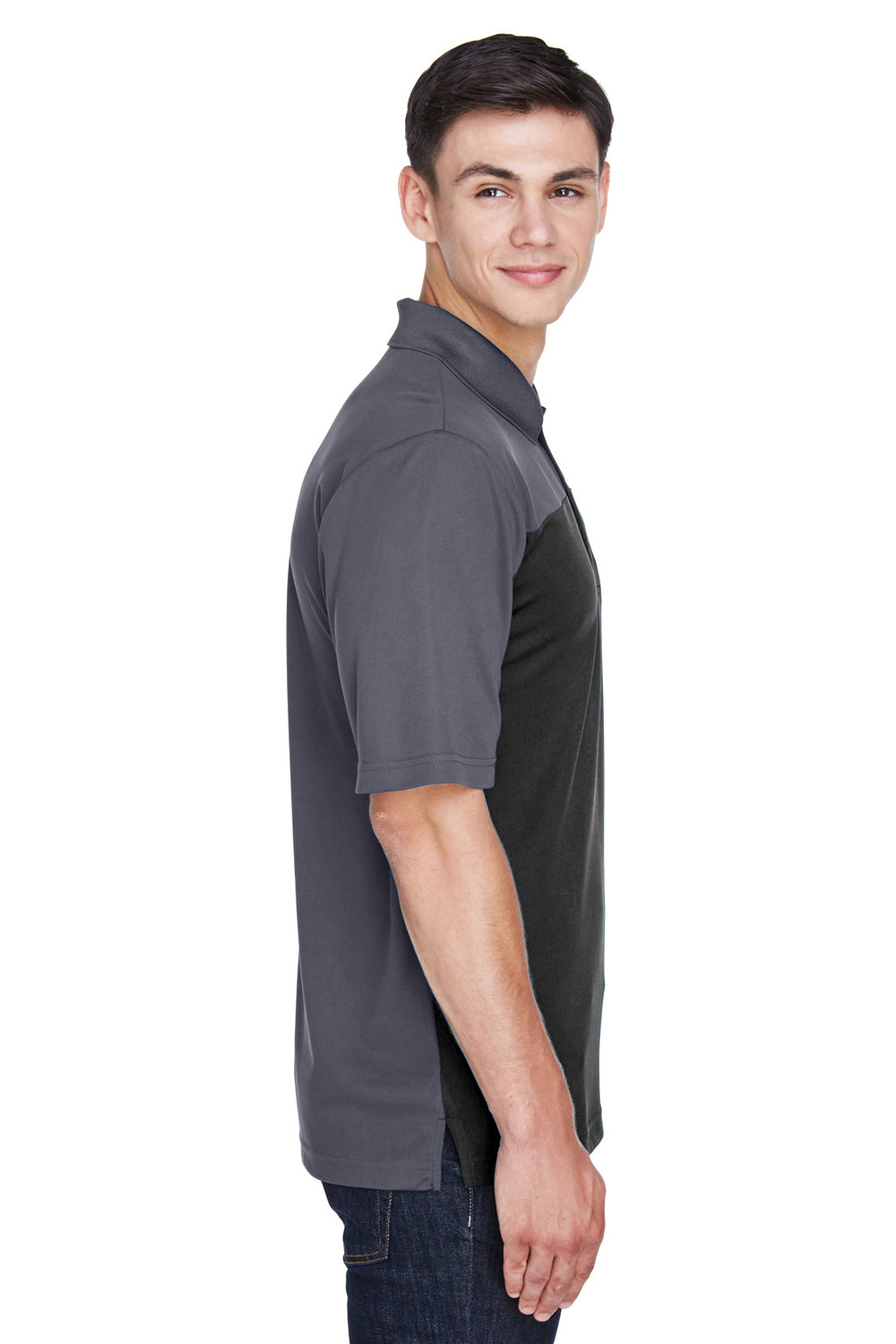 Core 365 CE101 Mens Balance Performance Moisture Wicking Short Sleeve Polo Shirt Black/Grey Side